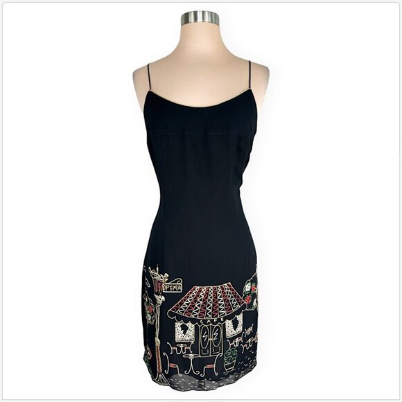 Platinum Dorothy Schoelen Black Moulin Rouge Paris Scene Slip Dress Vintage S - Picture 1 of 5